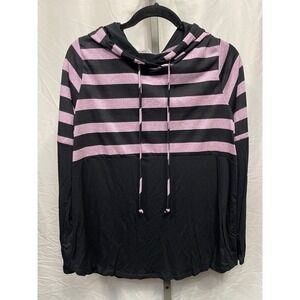 Sew In Love Black Pink Stripe Sparkle Hoodie Sweatshirt Top Women's Medium